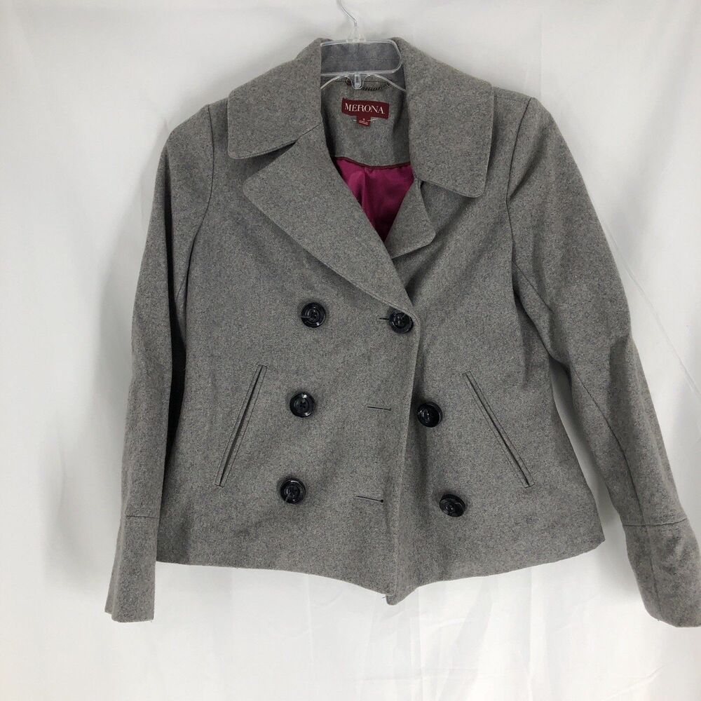 Merona Grey Wool Blend Lined Pea Coat Women’s Size Small